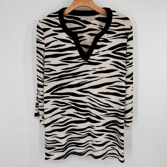 Chicos 1 Travelers Zebra Print V-Neck Tunic Womens Top Size medium - Picture 5 of 13